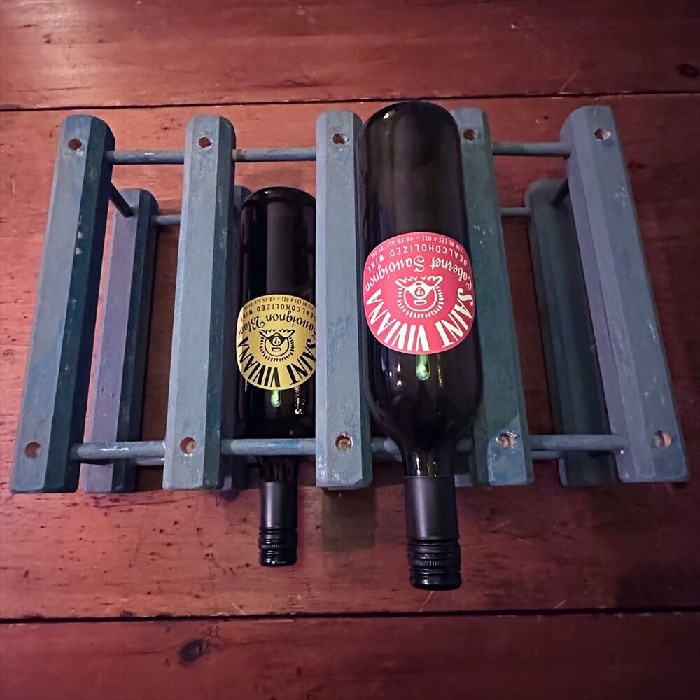 Blue Wood Distressed Wine Rack Holds 8 Bottles - Picture 4 of 4